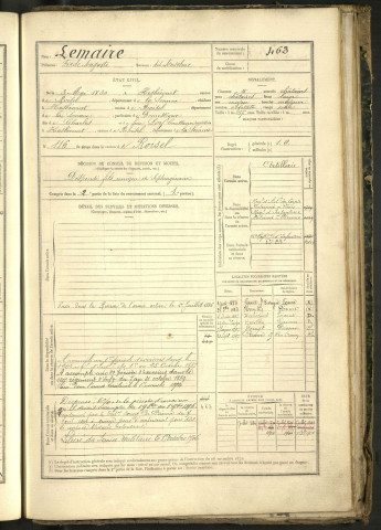 Lemaire, Fidèle Auguste, dit Anselme, né le 03 mai 1860 à Hesbécourt (Somme, France), classe 1880, matricule n° 463, Bureau de recrutement de Péronne
