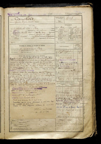 Cauchois, Maurice Eugène Anatole, né le 02 septembre 1898 à Poix-de-Picardie (Somme), classe 1918, matricule n° 645, Bureau de recrutement d'Amiens