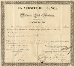 Université de France. Diplôme de chef d'institution délivré à Ernest Vicart le 15 mai 1838