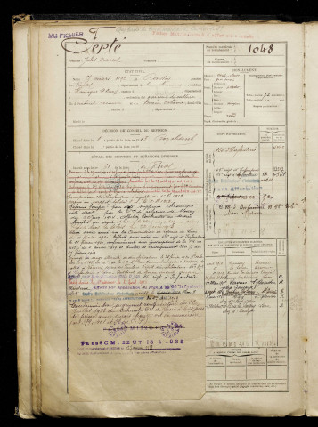 Ferté, Jules Marcel, né le 25 mars 1892 à Ronssoy (Somme), classe 1912, matricule n° 1048, Bureau de recrutement de Péronne