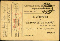 Cartes de correspondance du prisonnier "Le Vêtement du Prisonnier de Guerre section Bruay 63 avenue des Camps Elysées Paris"