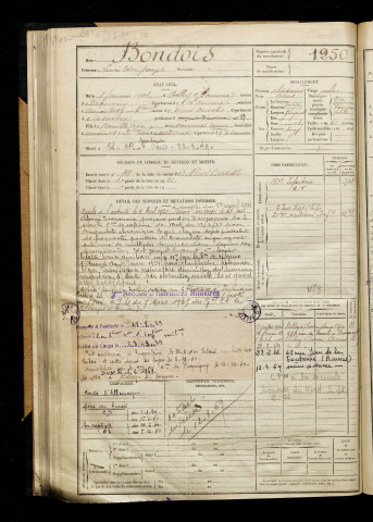 Bondois, Lucien Léon Joseph, né le 08 janvier 1901 à Belloy-sur-Somme (Somme), classe 1921, matricule n° 1250, Bureau de recrutement d'Amiens