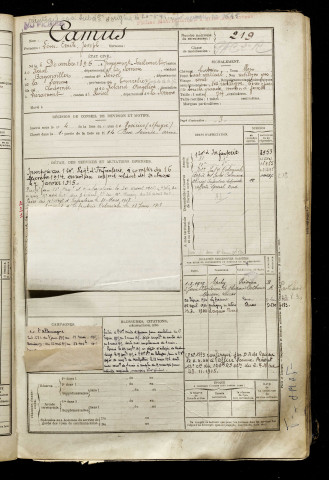Camus, Léon Emile Joseph, né le 06 décembre 1895 à Guyencourt-Saulcourt (Somme), classe 1915, matricule n° 219, Bureau de recrutement de Péronne