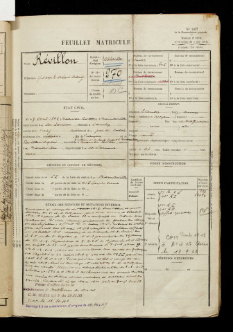 Révillon, Joseph Obert Mary, né le 08 avril 1892 à Beauvoir-Wavans (Pas-de-Calais), classe 1912, matricule n° 270, Bureau de recrutement d'Abbeville