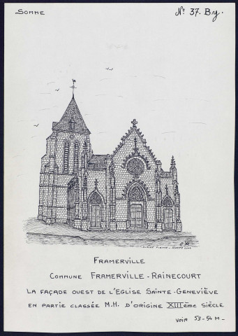 Framerville (commune de Framerville-Rainecourt) : façade ouest de l'église Sainte-Geneviève - (Reproduction interdite sans autorisation - © Claude Piette)