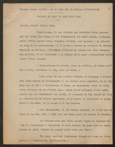 Témoignage de Dalous (Sergent Major) et correspondance avec Jacques Péricard