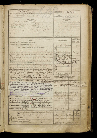 Wallet, Edgar Marius, né le 14 février 1888 à Amiens (Somme), classe 1908, matricule n° 909, Bureau de recrutement d'Amiens