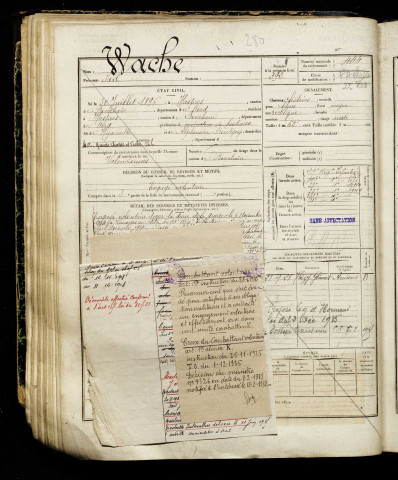 Wache, Noël, né le 30 juillet 1896 à Haspres (Nord), classe 1916, matricule n° 444, Bureau de recrutement d'Amiens