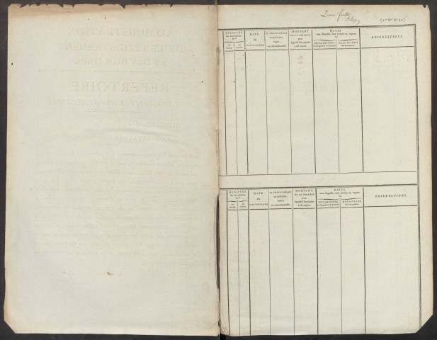 Répertoire des formalités hypothécaires, du 19/10/1818 au 03/06/1819, volume n° 39 (Conservation des hypothèques de Doullens)