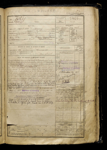 Joly, René, né le 13 avril 1898 à Amiens (Somme), classe 1918, matricule n° 1401, Bureau de recrutement d'Amiens