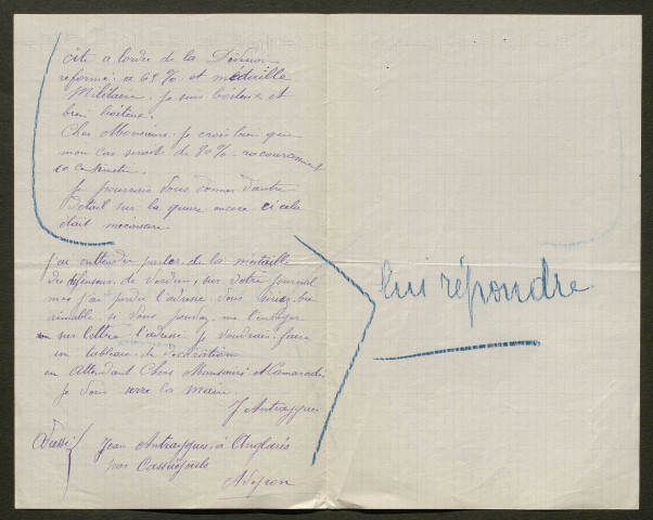 Témoignage de Antraygues, Jean et correspondance avec Jacques Péricard