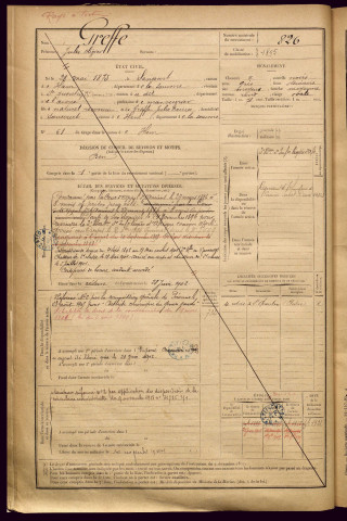 Greffe, Jules Olivier, né le 28 mai 1875 à Sancourt (Somme), classe 1895, matricule n° 826, Bureau de recrutement de Péronne