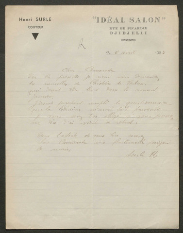 Témoignage de Surle, Henri et correspondance avec Jacques Péricard