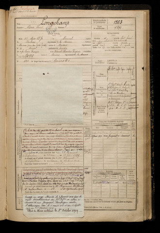 Lonchamp, Oscar Louis, né le 23 mars 1872 à Beauval (Somme), classe 1892, matricule n° 1383, Bureau de recrutement d'Amiens