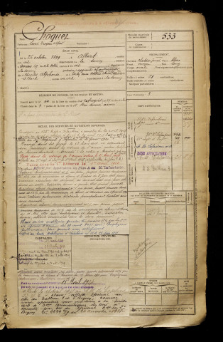 Choquet, Léonce Diogène Alfred, né le 26 octobre 1899 à Albert (Somme), classe 1919, matricule n° 533, Bureau de recrutement de Péronne