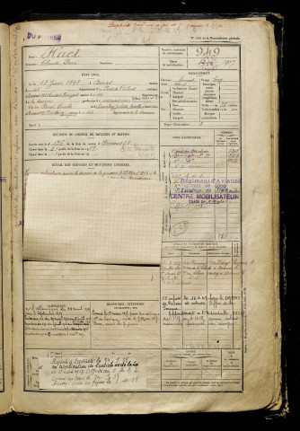 Huet, Claude René, né le 18 juin 1898 à Arras (Pas-de-Calais), classe 1918, matricule n° 949, Bureau de recrutement d'Amiens