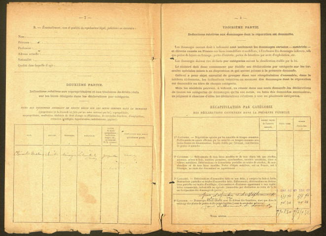 Bray-sur-Somme. Demande d'indemnisation des dommages de guerre : dossier Duclaux-Délacourt