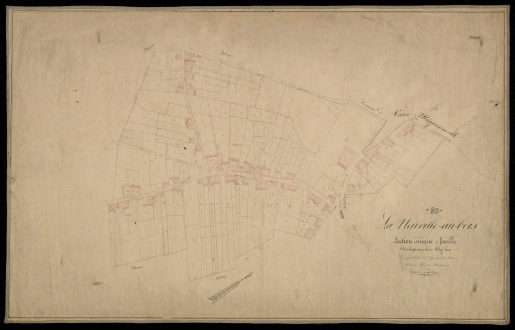 Plan du cadastre napoléonien - Neuville-Aux-Bois (La Neuville-aux Bois) : Chef-lieu (Le), développement de la section unique 1ère feuille