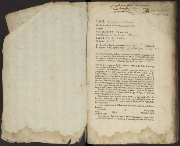 Contrôle des actes du bureau d'Albert pour la période du 18 mars 1729 au 4 août 1730