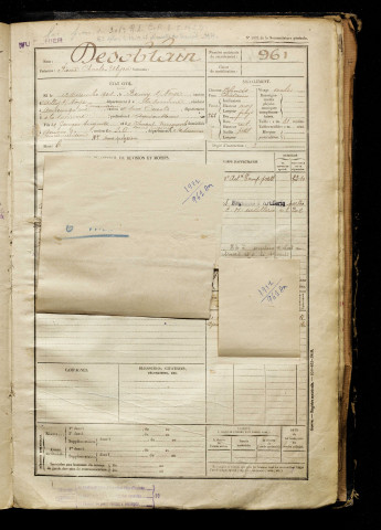 Desoblain, Pierre Charles Ulysse, né le 13 décembre 1901 à Ailly-sur-Noye (Somme), classe 1921, matricule n° 961, Bureau de recrutement d'Amiens