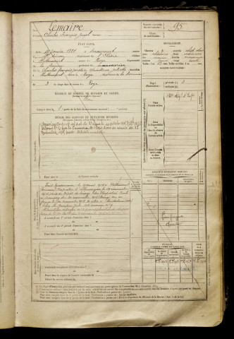 Lemaire, Charles François Joseph, né le 15 janvier 1884 à Seraucourt-le-Grand (Aisne), classe 1904, matricule n° 95, Bureau de recrutement de Péronne