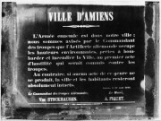 Communiqué joint du maire d'Amiens et du commandant des troupes allemandes annonçant l'arrivée des troupes allemandes, proches de la ville en août 1914