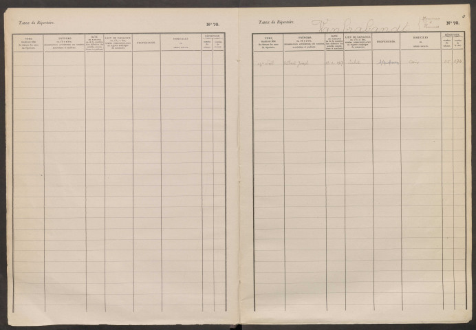 Table du répertoire des formalités, de Valent à Bendin, registre n° 59 (Conservation des hypothèques de Montdidier)