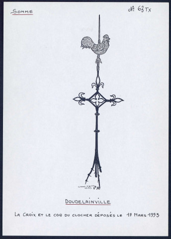 Doudelainville : croix et coq du clocher déposés le 17 mars 1993 - (Reproduction interdite sans autorisation - © Claude Piette)