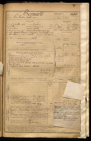 Bernard, Léon Gustave Joseph, né le 31 juillet 1875 à Morchain (Somme), classe 1895, matricule n° 940, Bureau de recrutement de Péronne