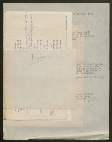 Témoignage de Faux, Henri et correspondance avec Jacques Péricard