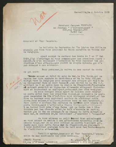 Témoignage de Armand, Pierre et correspondance avec Jacques Péricard