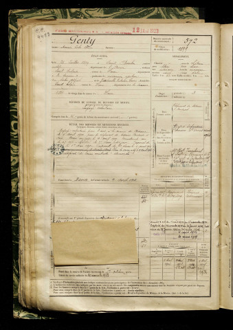 Genty, Maurice Jules Désiré, né le 26 juillet 1879 à Saint-Quentin (Aisne), classe 1899, matricule n° 572, Bureau de recrutement de Péronne