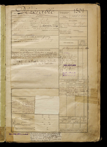 Dézérable, Maurice Eugène Marie, né le 29 août 1897 à Saint-Valery-sur-Somme (Somme), classe 1917, matricule n° 1501, Bureau de recrutement d'Abbeville