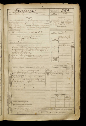 Sourisseau, Marius Eugène, né le 30 juin 1880 à Amiens (Somme), classe 1900, matricule n° 599, Bureau de recrutement d'Amiens
