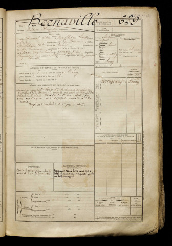 Bernaville, Frédéric Florentin Fernand, né le 14 avril 1892 à Noyelles-en-Chaussée (Somme), classe 1912, matricule n° 629, Bureau de recrutement d'Abbeville