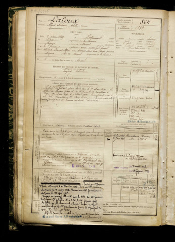 Laloux, Alfred Médard Achille, né le 07 juin 1879 à Hattencourt (Somme), classe 1899, matricule n° 864, Bureau de recrutement de Péronne