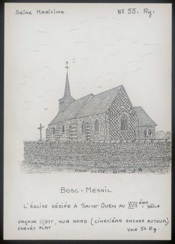 Bosc-Mesnil (Seine-Maritime) : église Saint-Ouen, façade est mur nord - (Reproduction interdite sans autorisation - © Claude Piette)