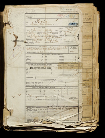 Perin, Marius Henri Lucien, né le 27 mai 1890 à Fouilloy (Somme), classe 1910, matricule n° 1001, Bureau de recrutement d'Amiens