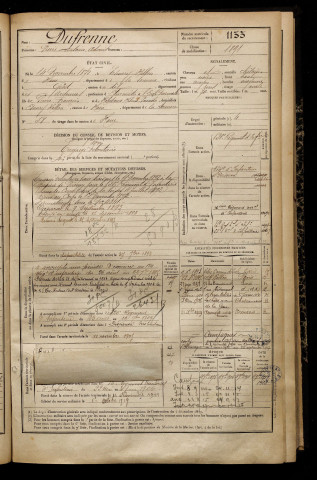 Dufrenne, Pierre Antoine Adonis, né le 14 novembre 1872 à Esmery-Hallon (Somme), classe 1892, matricule n° 1133, Bureau de recrutement de Péronne