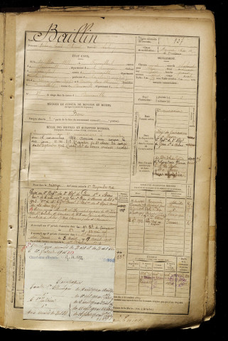 Baillin, Octave Louis Florent, né le 10 mai 1878 à Fienvillers (Somme), classe 1898, matricule n° 137, Bureau de recrutement d'Abbeville