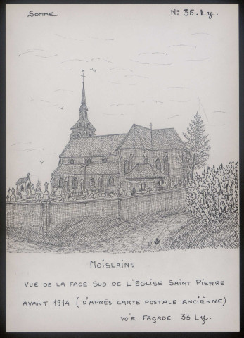 Moislains : vue de la face sud de l'église Saint-Pierre avant 1914 - (Reproduction interdite sans autorisation - © Claude Piette)
