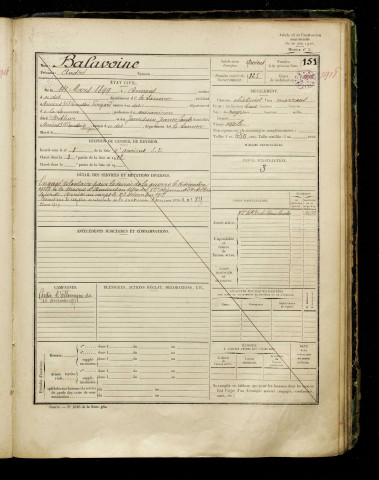 Balavoine, André, né le 14 mars 1899 à Amiens (Somme), classe 1917, matricule n° 825, Bureau de recrutement d'Amiens