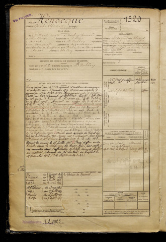Hénocque, Paul Alfred Eugène, né le 05 mars 1897 à Rochy-Condé (Oise), classe 1917, matricule n° 1520, Bureau de recrutement d'Abbeville