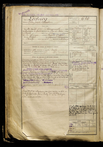 Leducq, Kléber Joseph Bernard, né le 20 août 1898 à Beaurainville (Pas-de-Calais), classe 1918, matricule n° 610, Bureau de recrutement d'Amiens