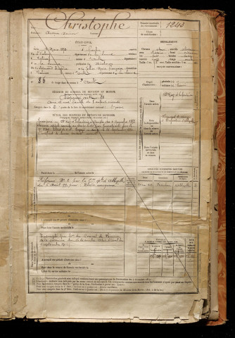 Christophe, Gustave Xavier, né le 18 mars 1872 à Franleu (Somme), classe 1892, matricule n° 1243, Bureau de recrutement d'Abbeville