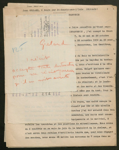 Témoignage de Grelaud, Jean (Sergent mitrailleur) et correspondance avec Jacques Péricard