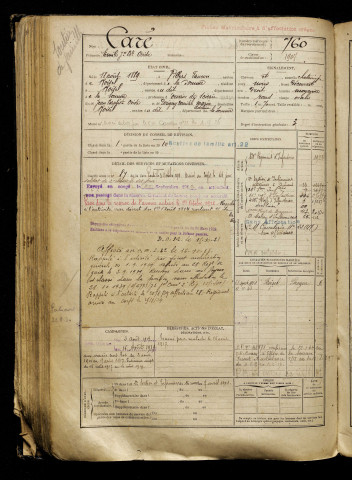 Caré, Emile Jean Baptiste Ovide, né le 18 août 1889 à Villers-Faucon (Somme), classe 1909, matricule n° 760, Bureau de recrutement de Péronne