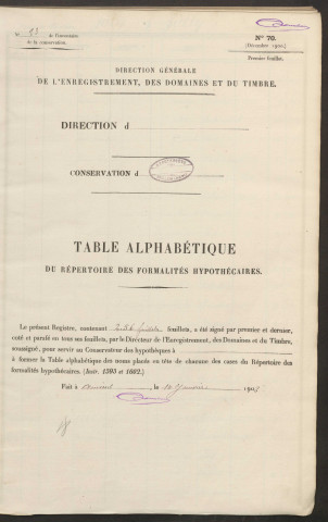 Table du répertoire des formalités, de Joly à Laye, registre n° 11 A (Conservation des hypothèques de Doullens)