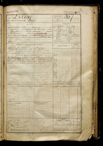 Leroy, Denis François Henri, né le 09 octobre 1899 à Gapennes (Somme), classe 1919, matricule n° 367, Bureau de recrutement d'Abbeville