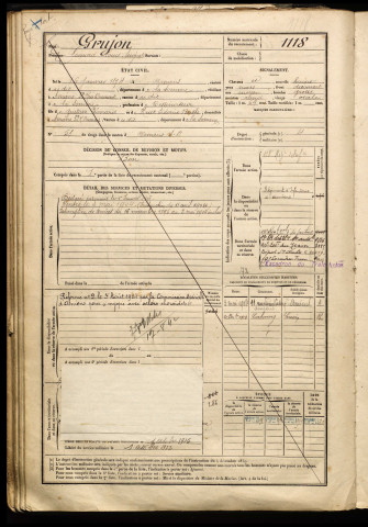 Grujon, Léonard Louis Auguste, né le 16 janvier 1874 à Amiens (Somme), classe 1894, matricule n° 1118, Bureau de recrutement d'Amiens